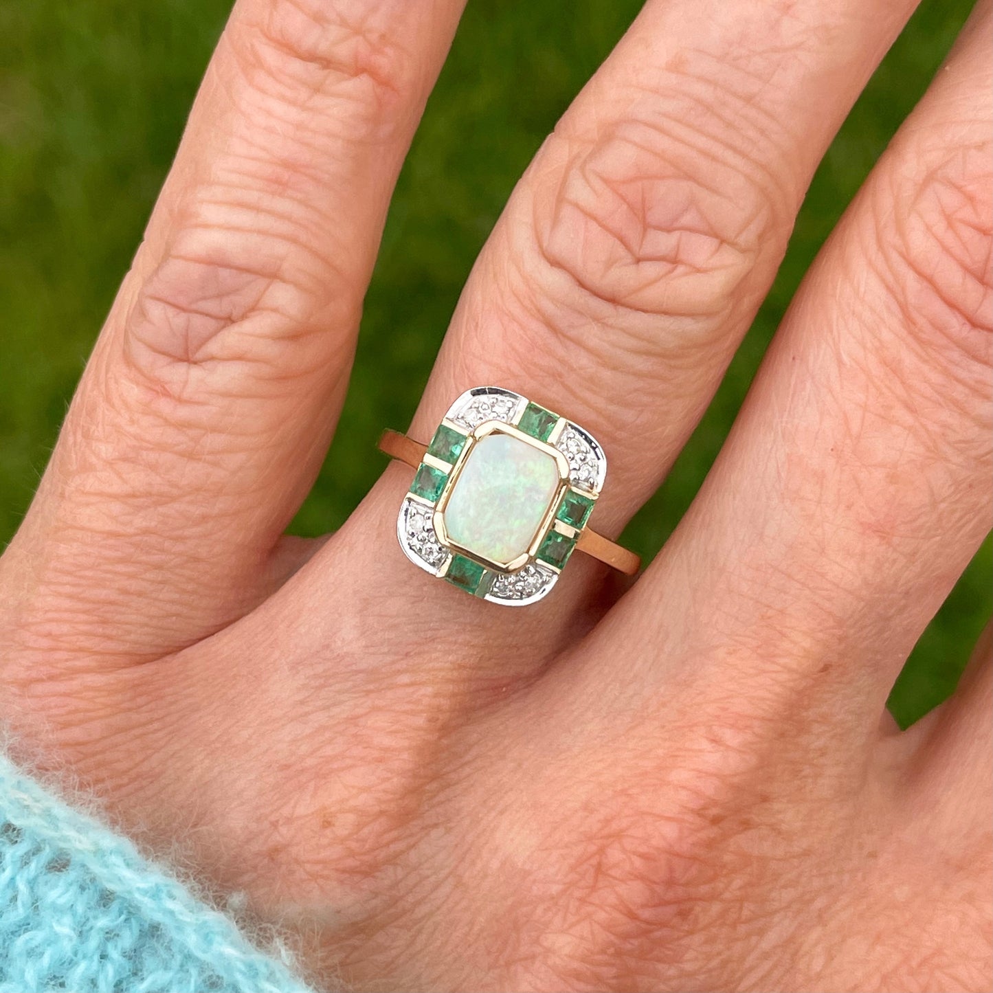 9ct Yellow Gold Gem Opal, Emerald & Diamond Ring - John Ross Jewellers