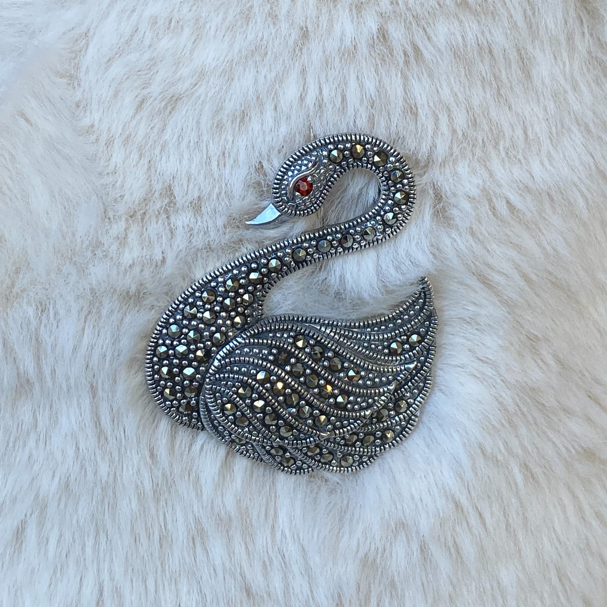 Silver Marcasite Swan Brooch - John Ross Jewellers