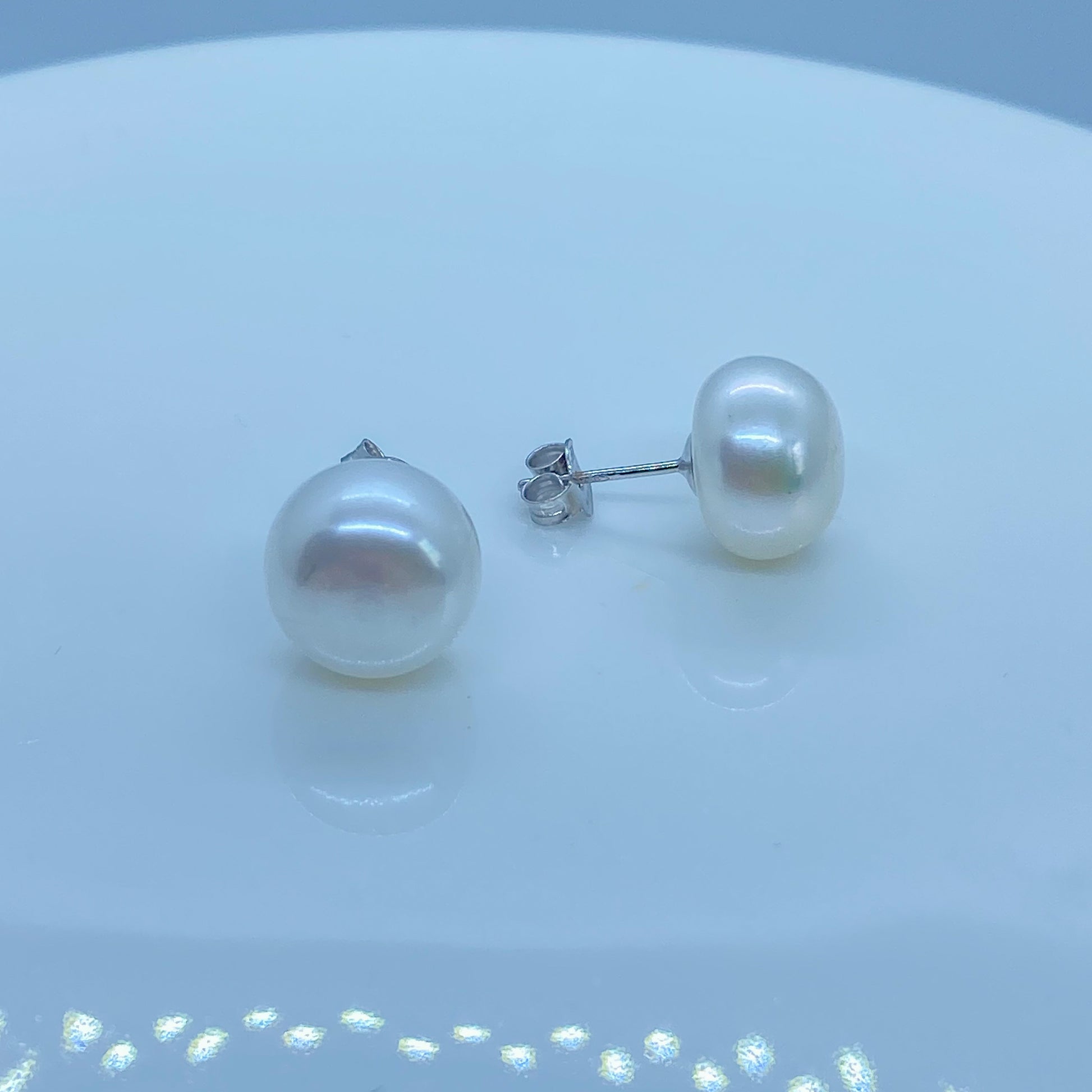 18ct White Gold 11mm Pearl Button Stud Earrings - John Ross Jewellers