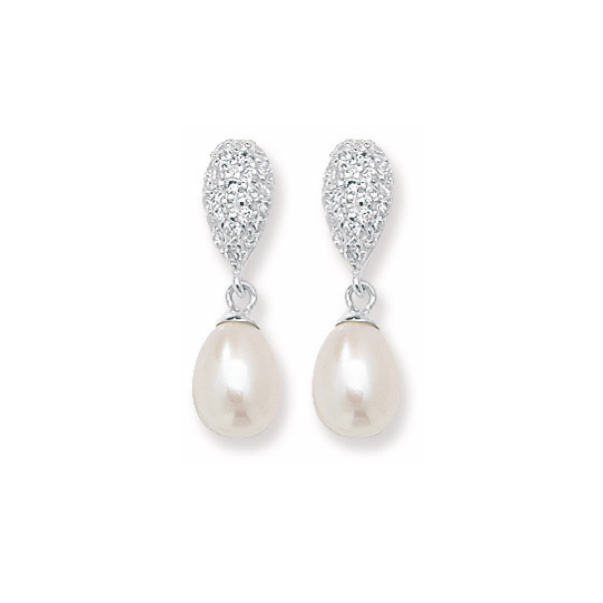 Silver CZ & Freshwater Pearl Drop Earrings - John Ross Jewellers