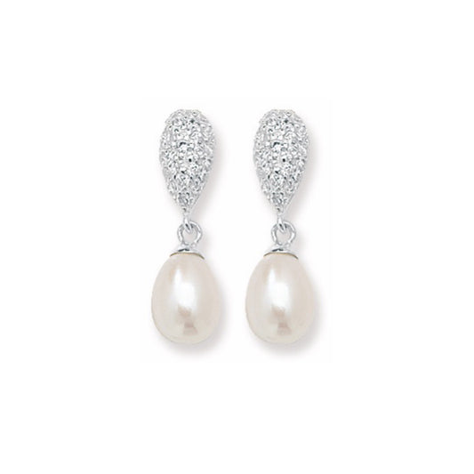 Silver CZ & Freshwater Pearl Drop Earrings - John Ross Jewellers