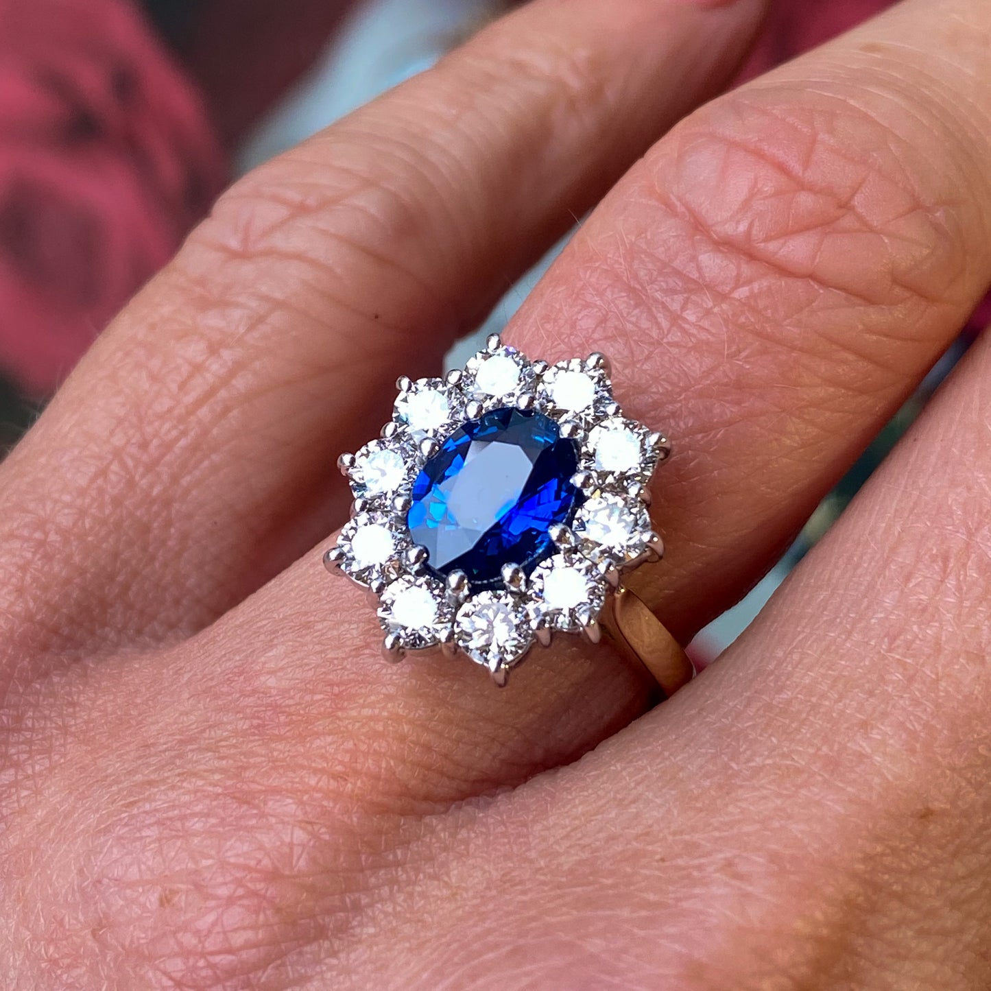 18ct Gold Sapphire & Diamond Diana Cluster Ring - John Ross Jewellers