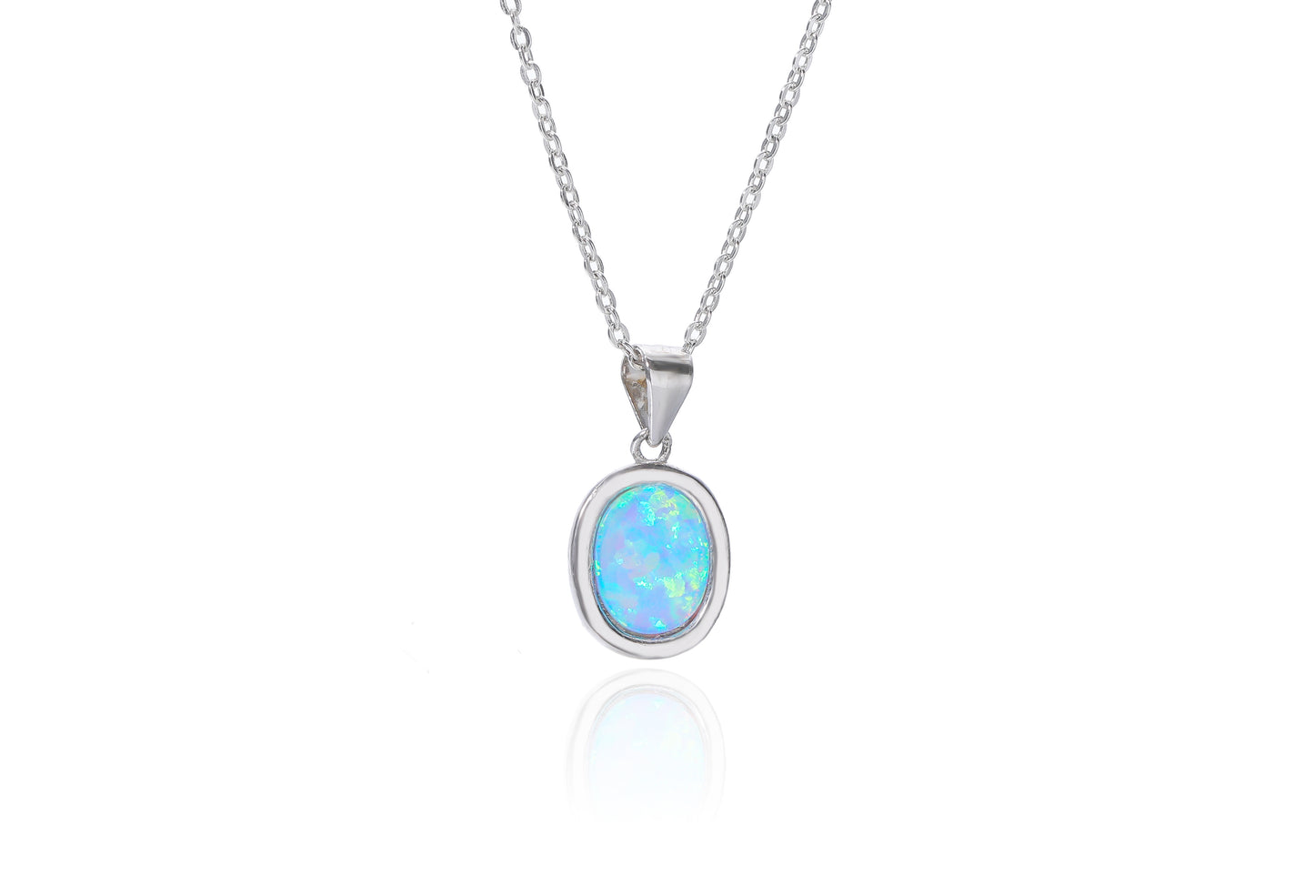 Silver Oval Blue Opalique Necklace - John Ross Jewellers