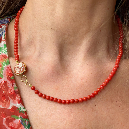 Floral Bouquet & Red Coral Bead Necklace | 50cm - John Ross Jewellers