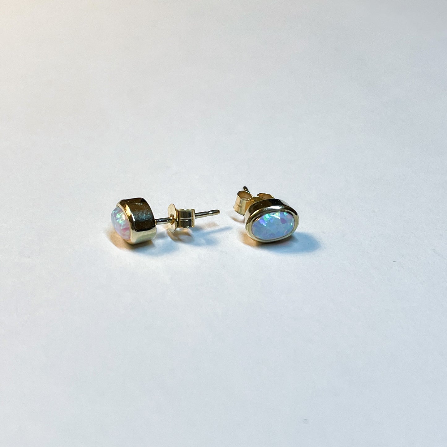 9ct Gold Oval Opalique Stud Earrings | Small - John Ross Jewellers
