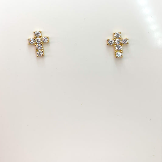 9ct Gold CZ Cross Stud Earrings - John Ross Jewellers