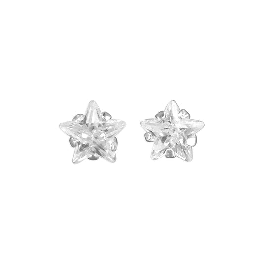 Silver 6mm Star CZ Stud Earrings - John Ross Jewellers