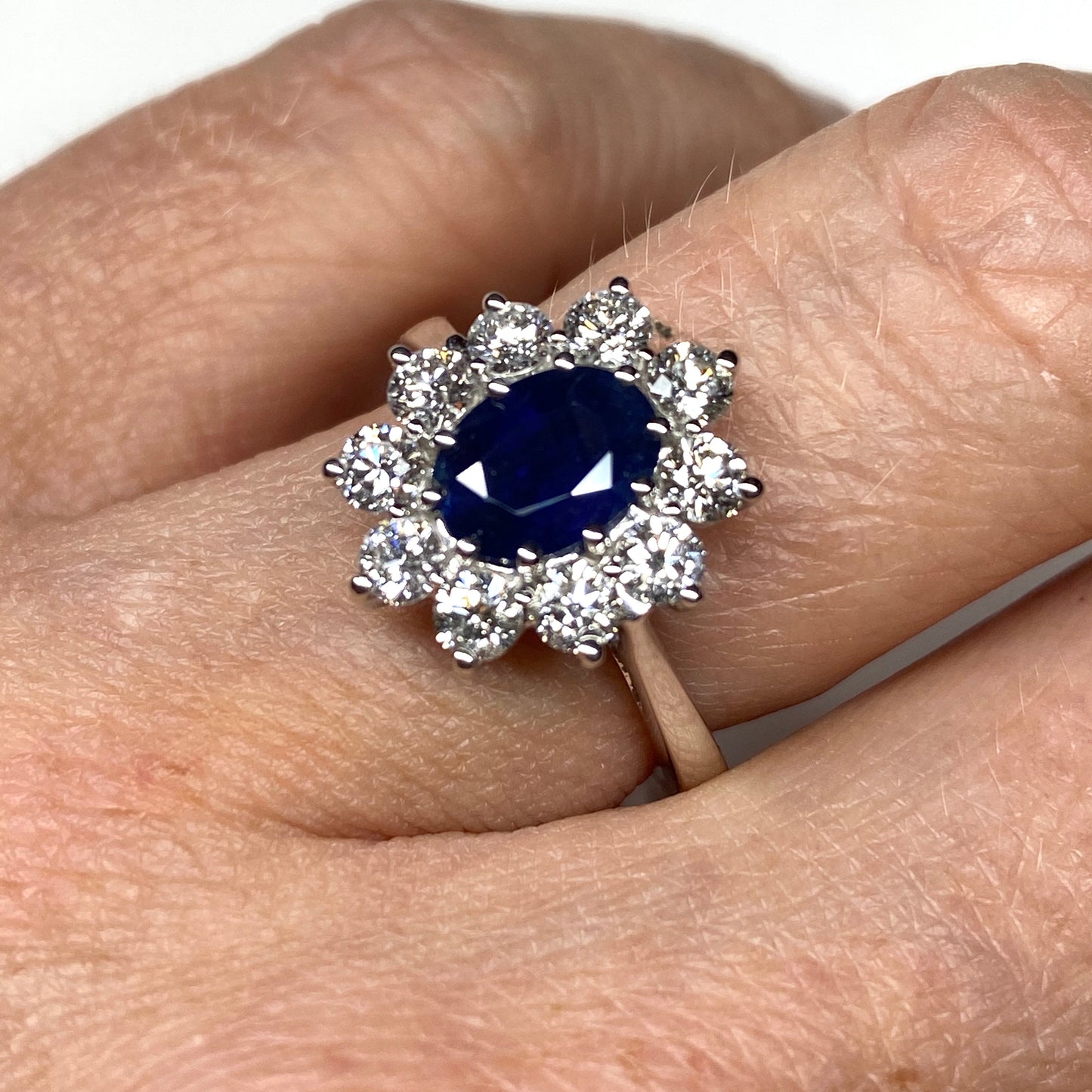 18ct White Gold Sapphire & Diamond Oval Cluster Ring - John Ross Jewellers