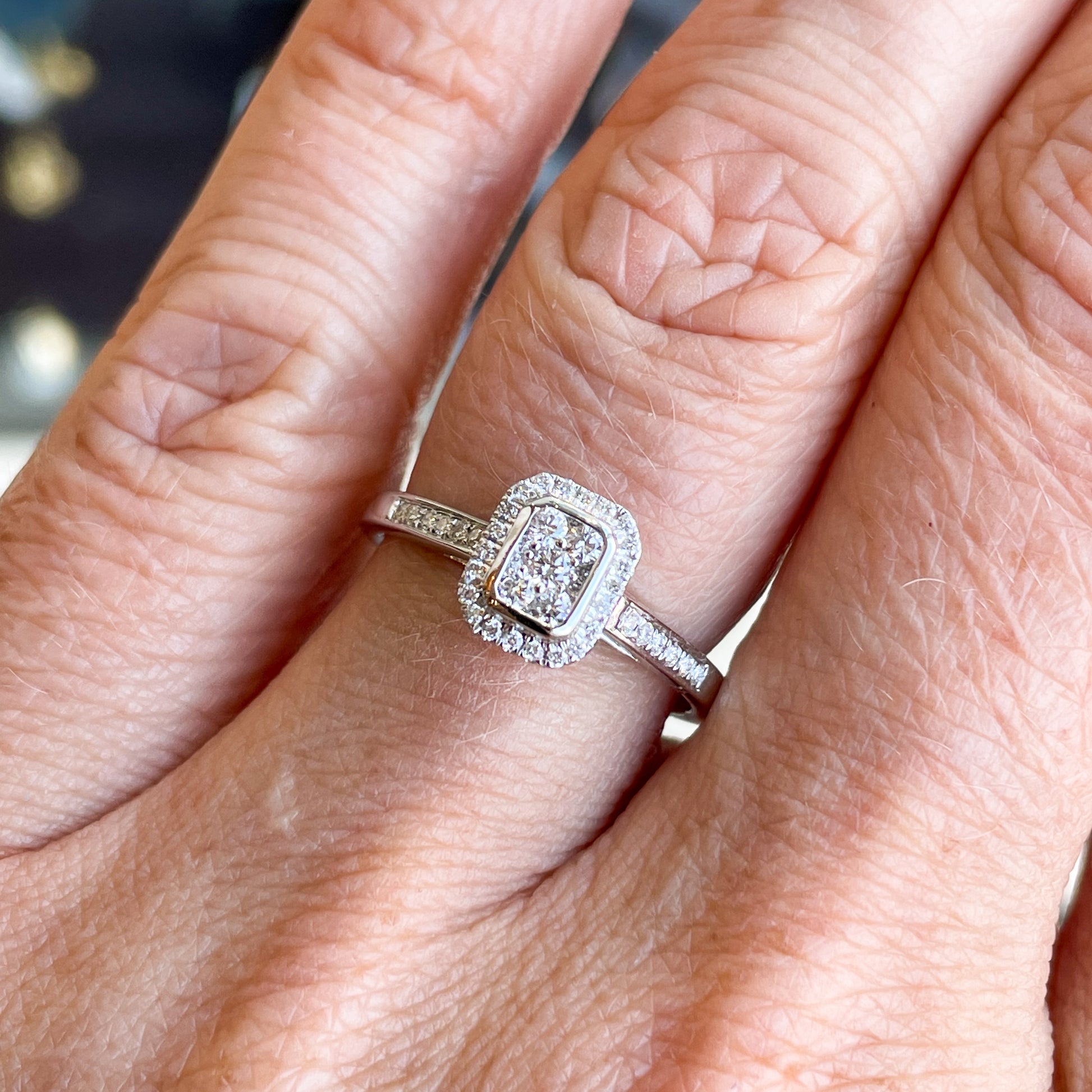 9ct White Gold Emerald Cluster Diamond Engagement Ring | 0.25ct - John Ross Jewellers