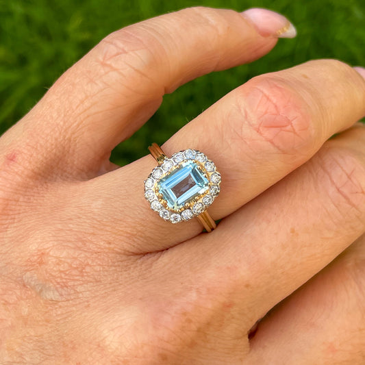 9ct Gold Blue Topaz & Diamond Ring - John Ross Jewellers