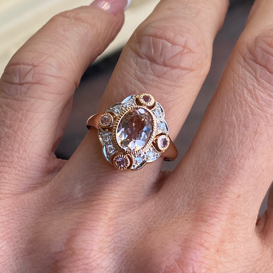 9ct Rose Gold Morganite & Diamond Ring - John Ross Jewellers