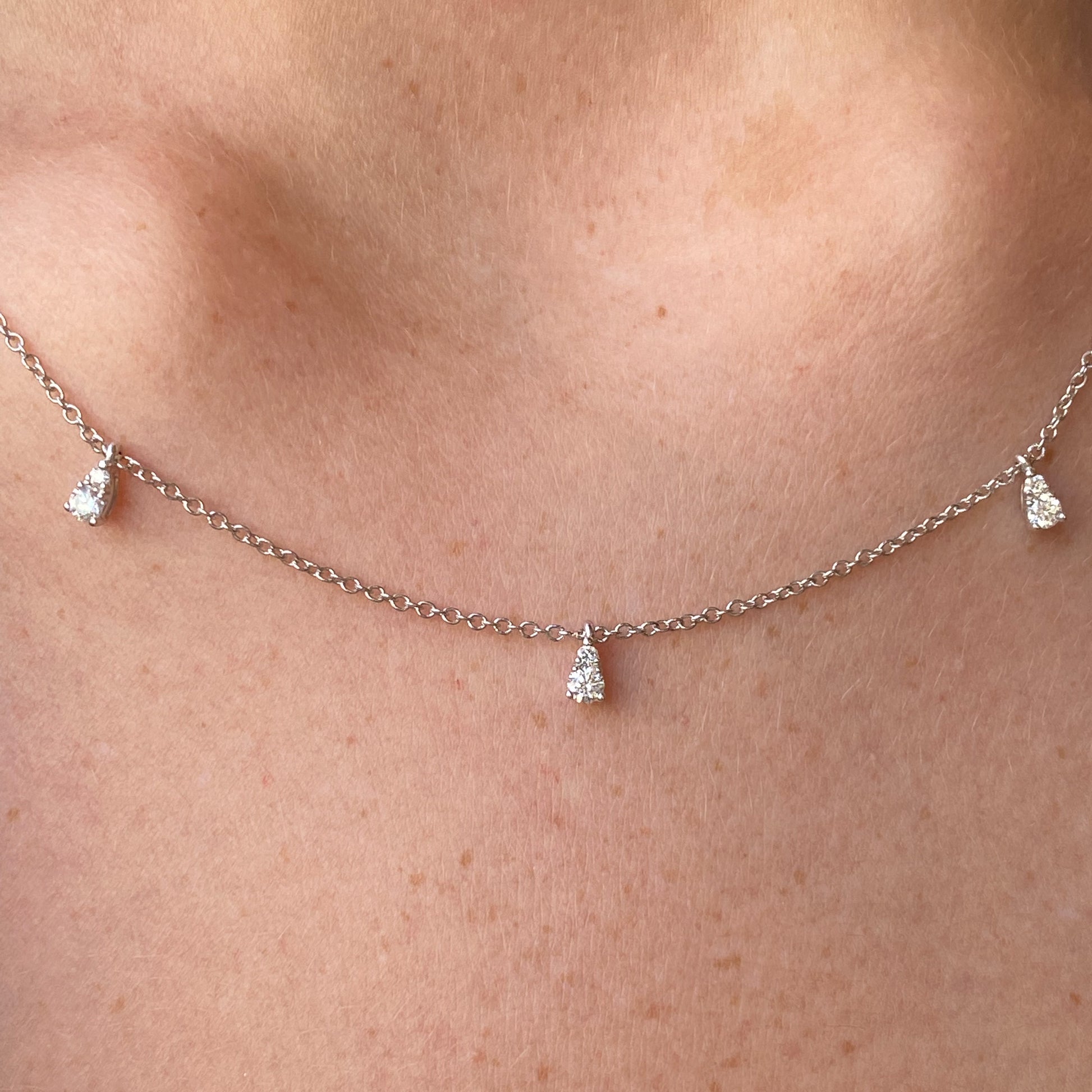 18ct White Gold Pear Cut Diamond Fringe Necklace | 0.44ct - John Ross Jewellers