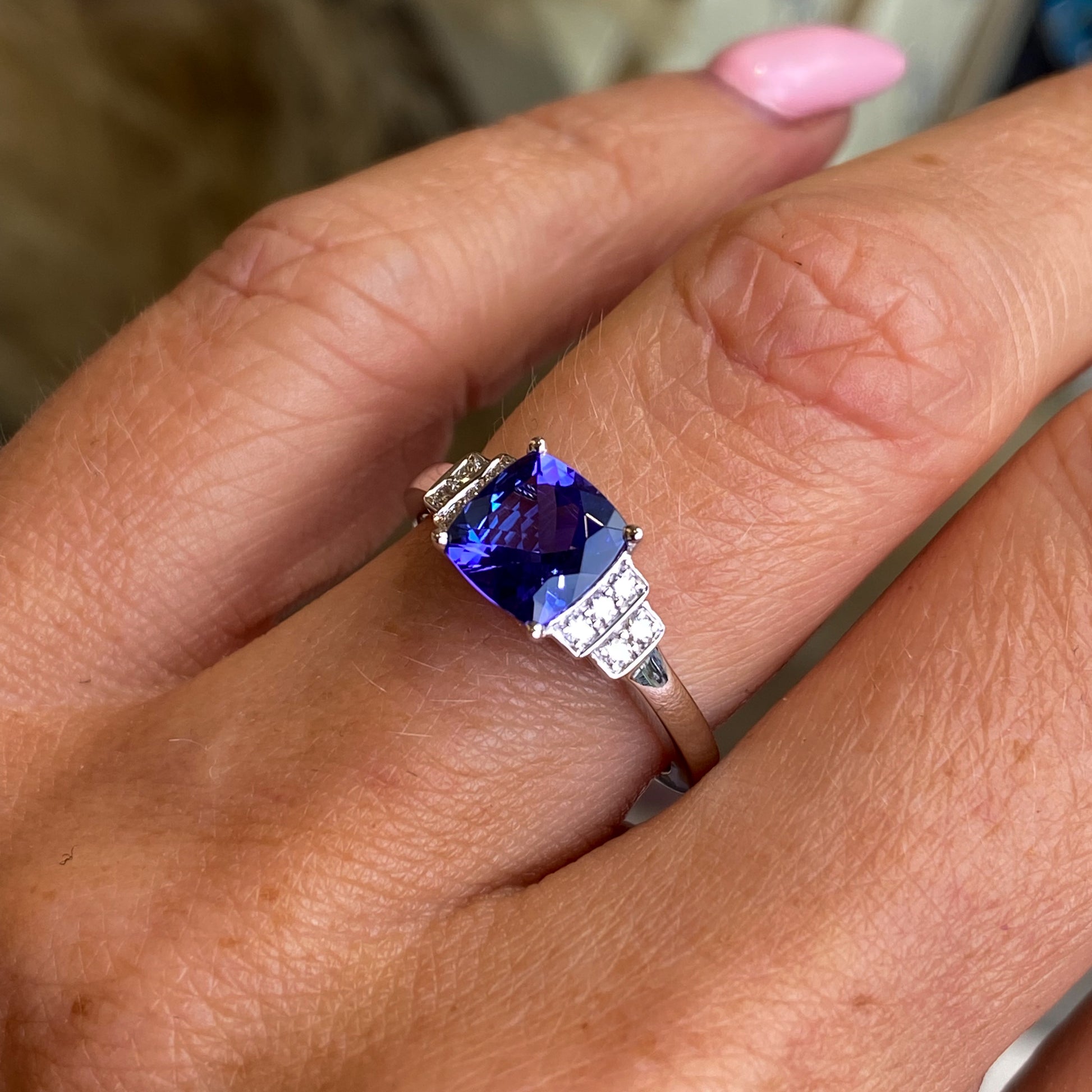 18ct White Gold Tanzanite & Diamond Ring - John Ross Jewellers