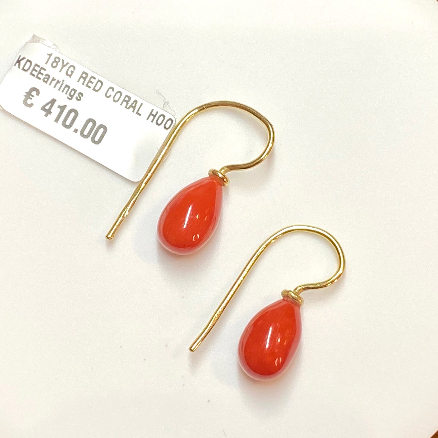 18ct Gold Red Coral Hook Drop Earrings - John Ross Jewellers