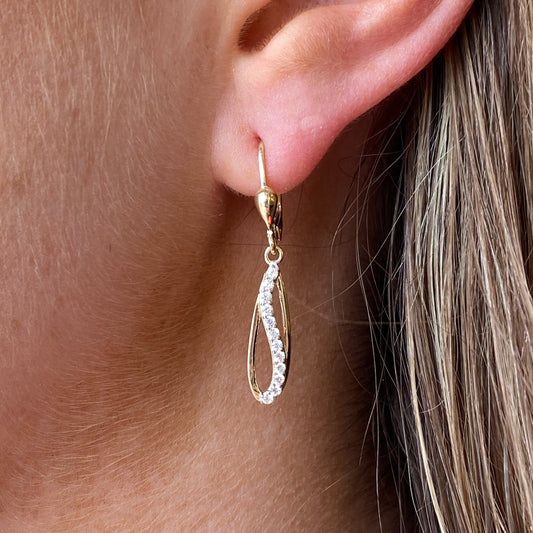9ct Gold Flowing CZ Drop Earrings | German Wires - John Ross Jewellers