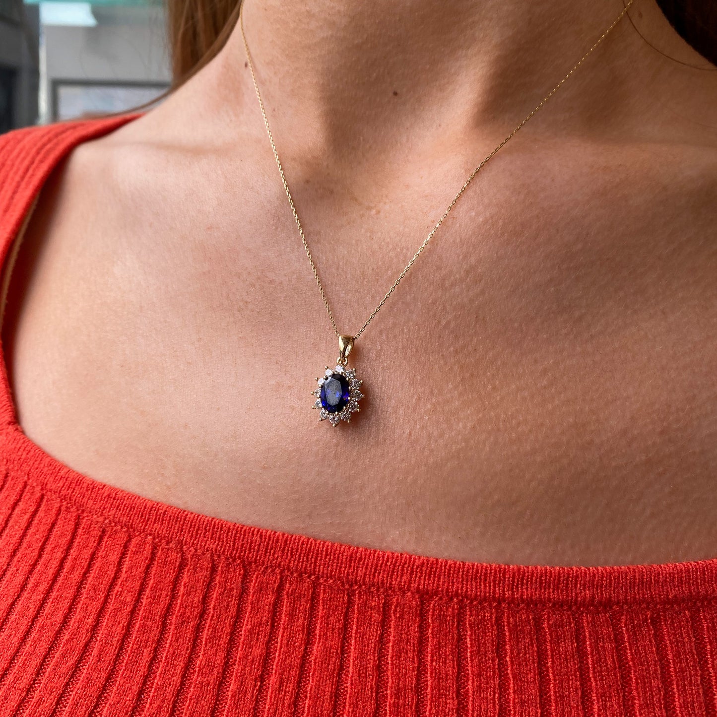 9ct Gold Created Sapphire & CZ Pendant Necklace - John Ross Jewellers