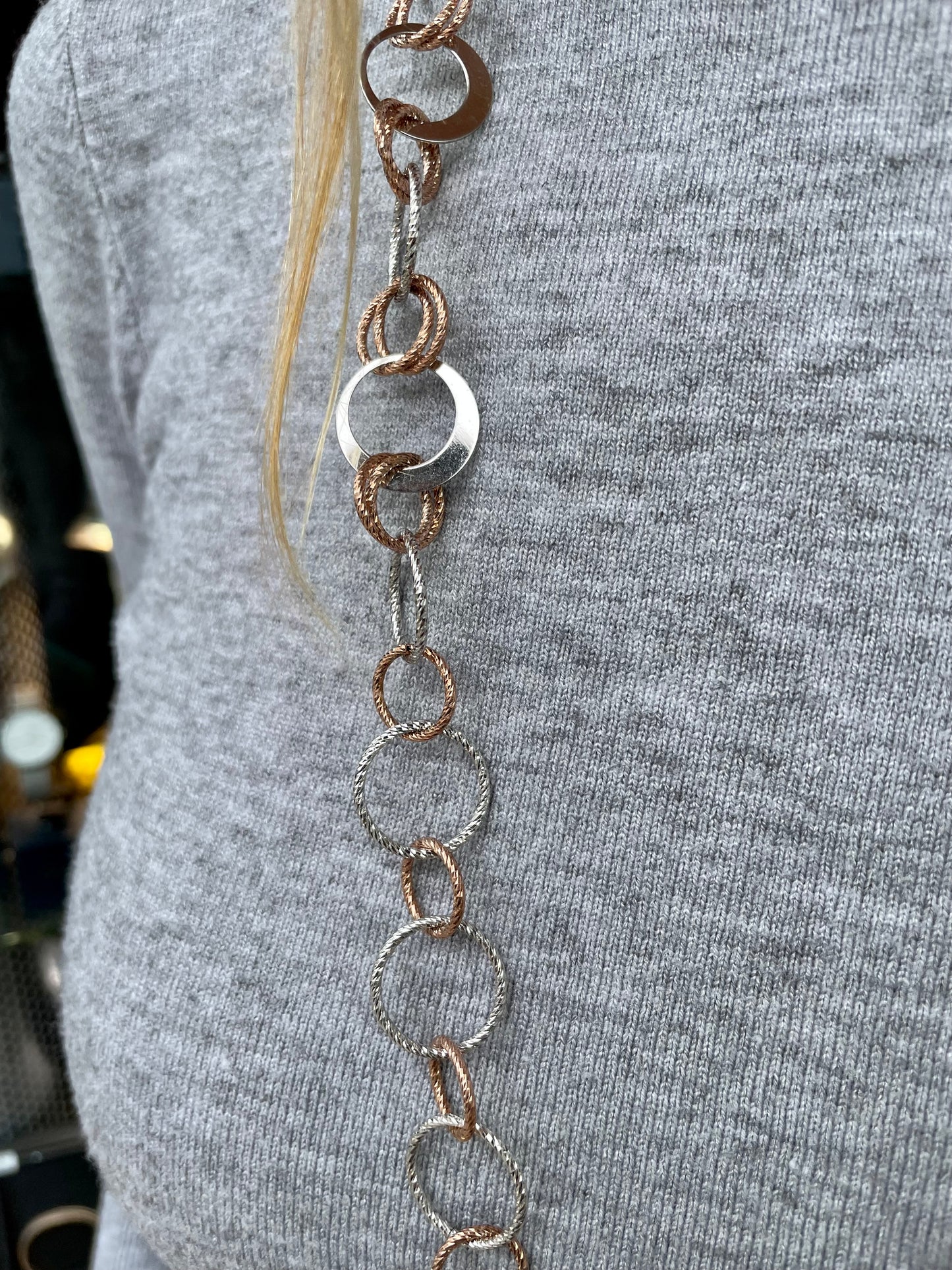 Silver & Rose Interlocking Circle Necklace - John Ross Jewellers