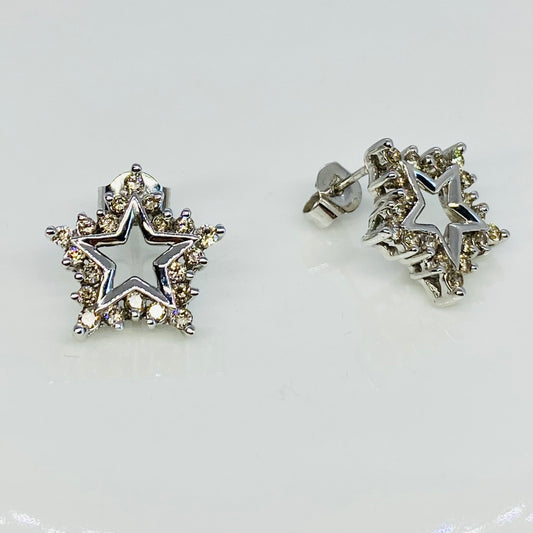 9ct White Gold Diamond Star Stud Earrings - John Ross Jewellers