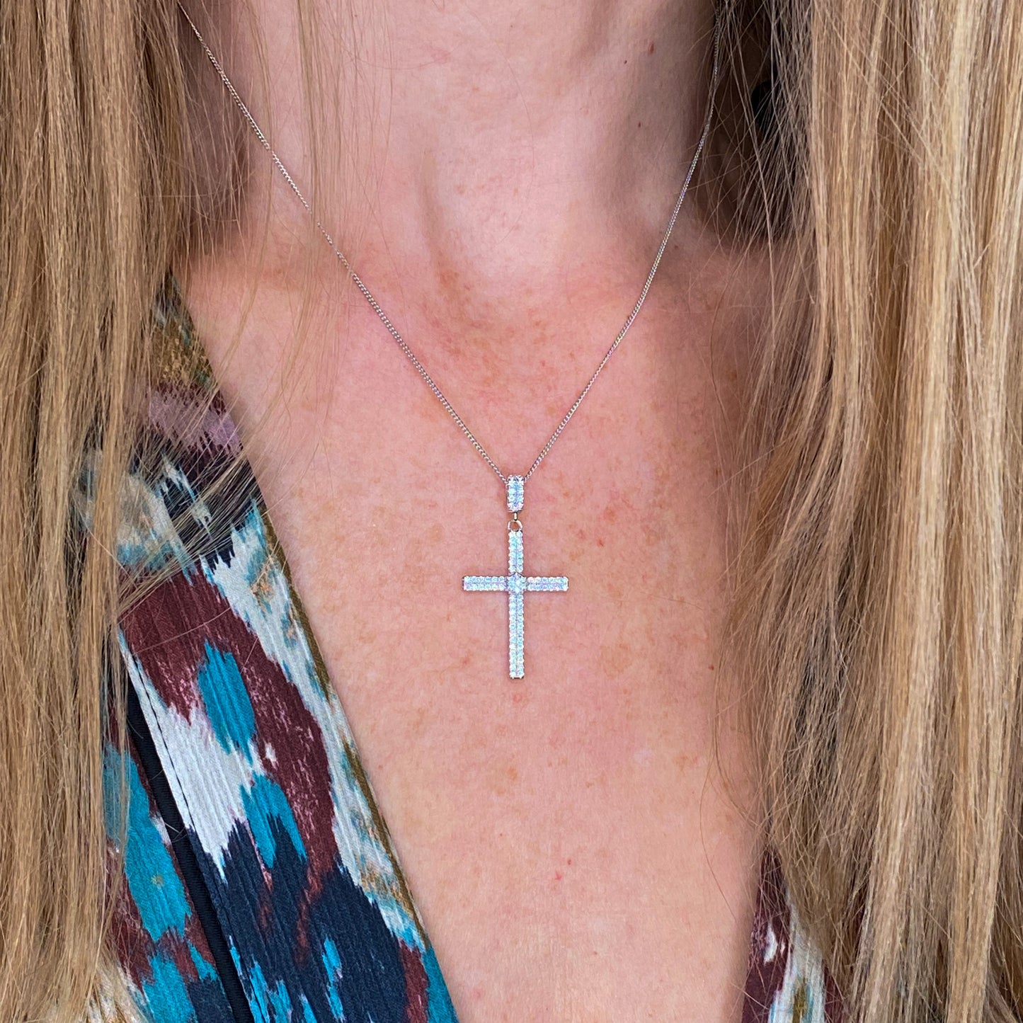 Silver CZ Cross Necklace - John Ross Jewellers