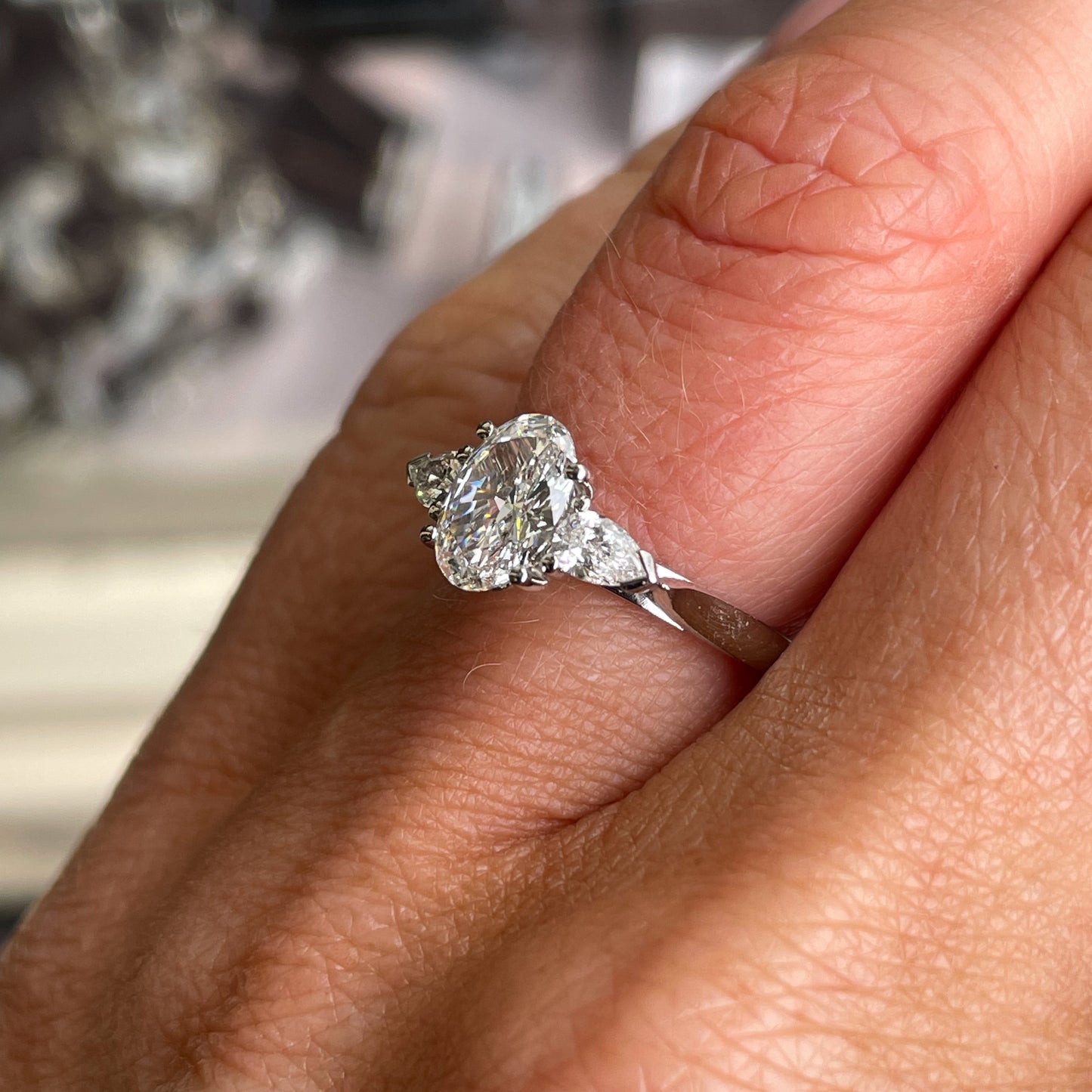 Platinum Oval & Pear Diamond Ring | 1.33ct Certificated - John Ross Jewellers