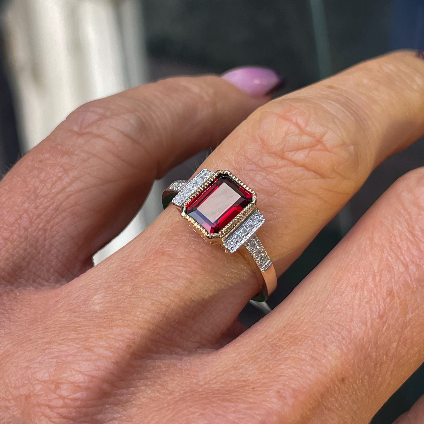 9ct Gold Deco Style Garnet & Diamond Ring - John Ross Jewellers