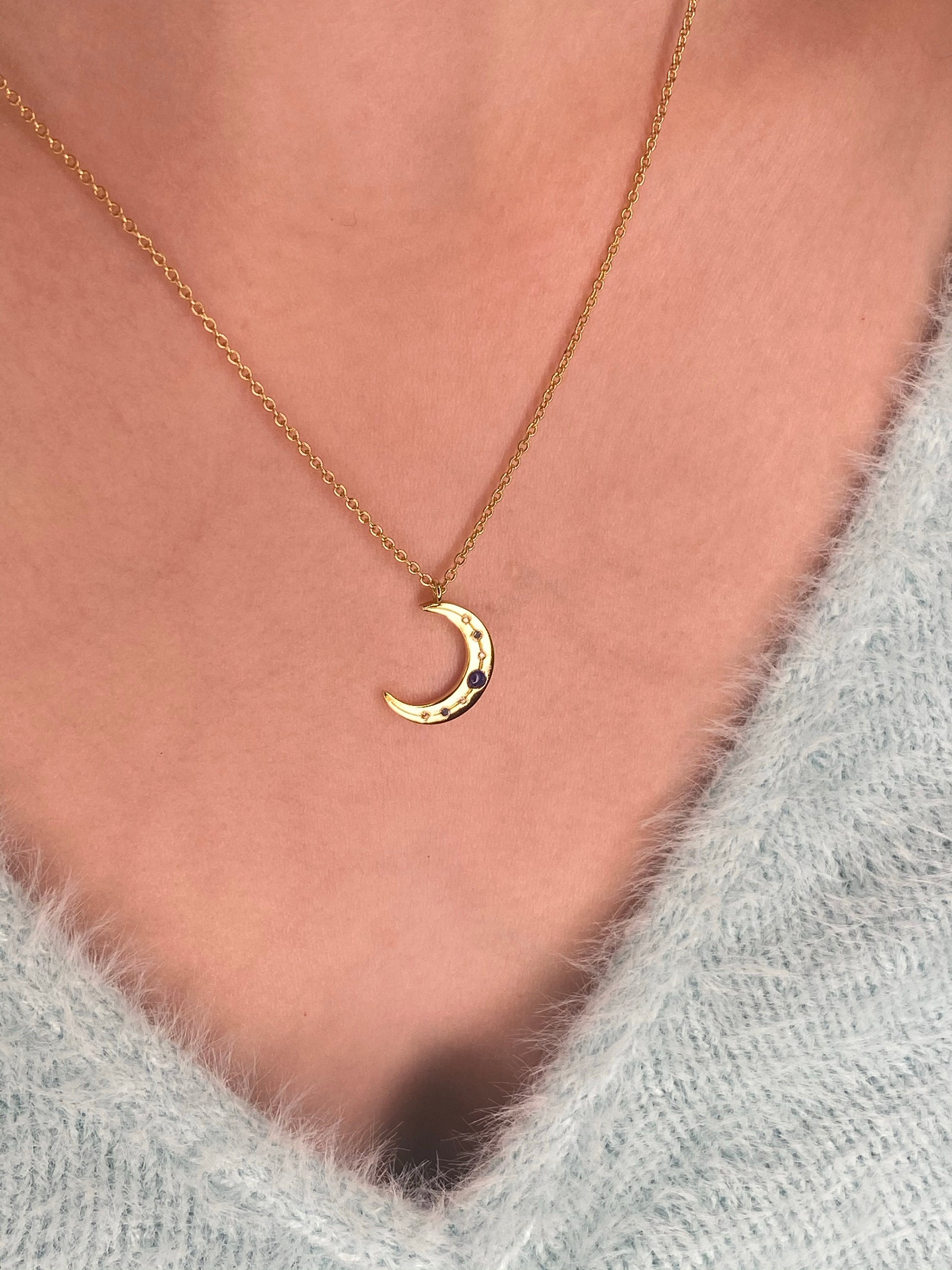 Sunshine Lapis Crescent Moon Necklace - John Ross Jewellers