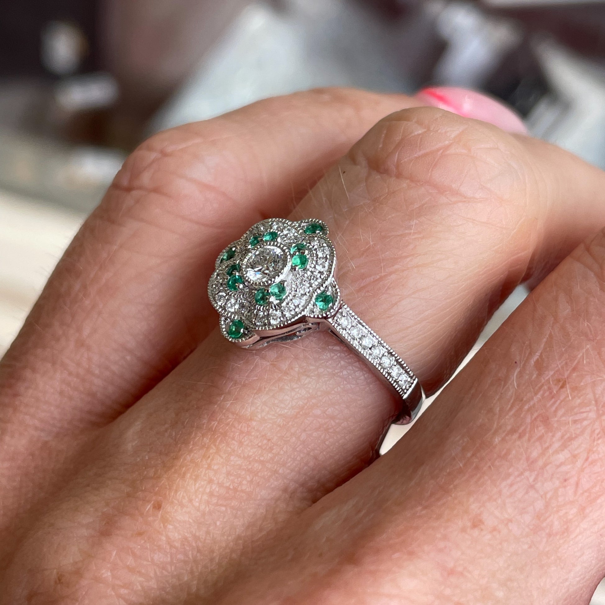 18ct White Gold Emerald & Diamond Ring - John Ross Jewellers