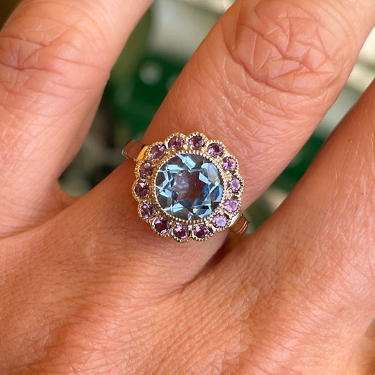 9ct Gold Aquamarine & Pink Tourmaline Ring - John Ross Jewellers