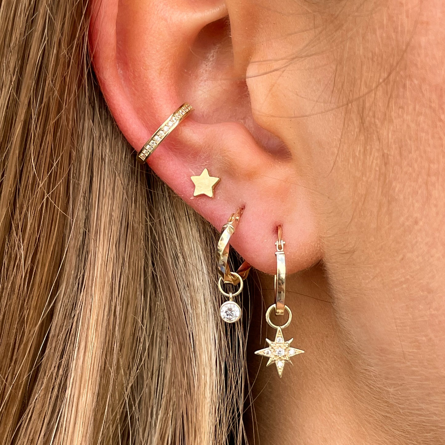 9ct Gold Single Stone Earring Charm | White CZ - John Ross Jewellers