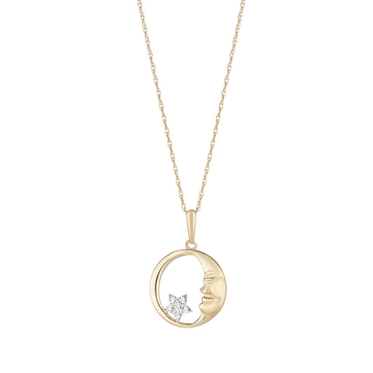 9ct Gold Crescent Moon & CZ Star Necklace - John Ross Jewellers