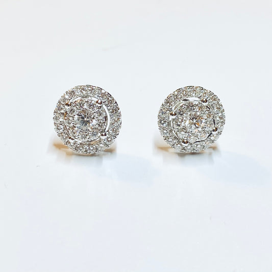18ct White Gold Diamond Set Halo Earrings - 1.86ct - John Ross Jewellers