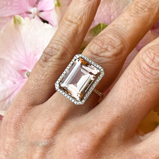 18ct Rose Gold Morganite & Diamond Ring 11.43ct - John Ross Jewellers