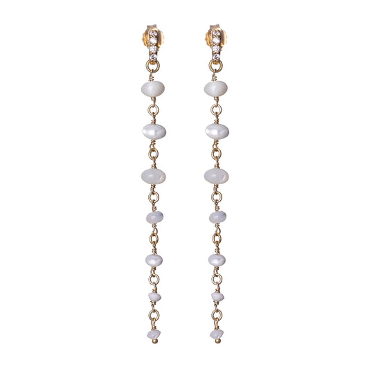 Sunshine Mother of Pearl & CZ Long Drop Earrings | 73mm - John Ross Jewellers