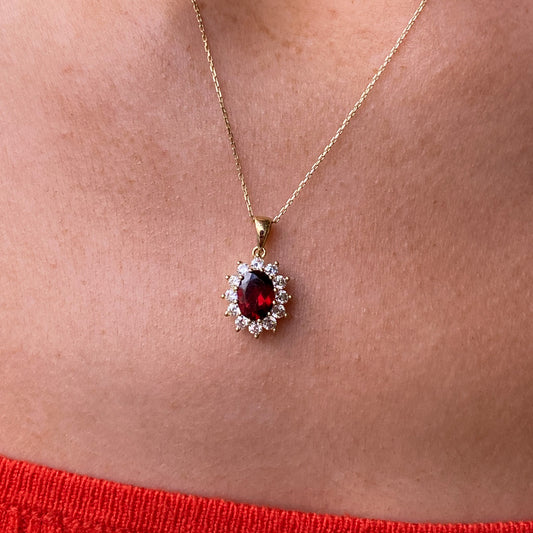 9ct Gold Garnet & CZ Pendant Necklace - John Ross Jewellers