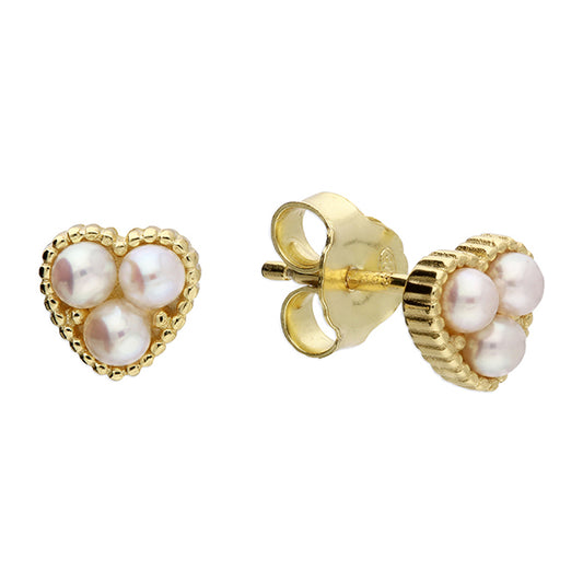 Sunshine Freshwater Pearl Heart Shaped Trilogy Stud Earrings - John Ross Jewellers