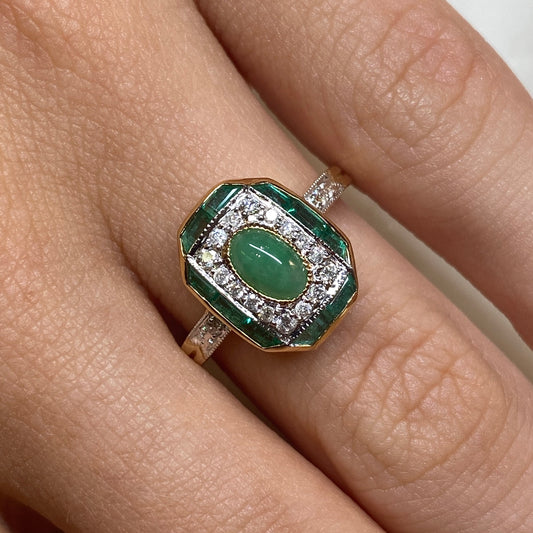 9ct Gold Jade, Emerald & Diamond Ring - John Ross Jewellers