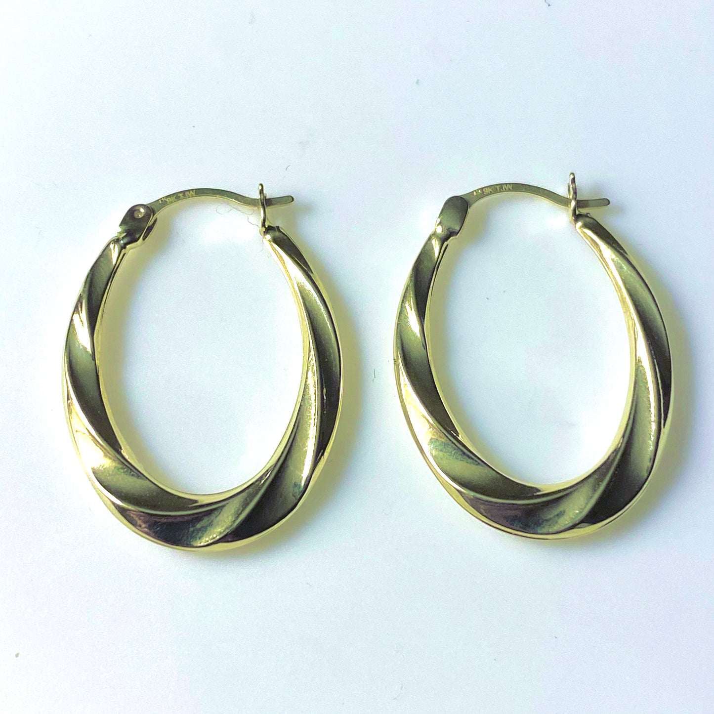 9ct Gold Oval Fluted Creole Hoop Earrings - John Ross Jewellers