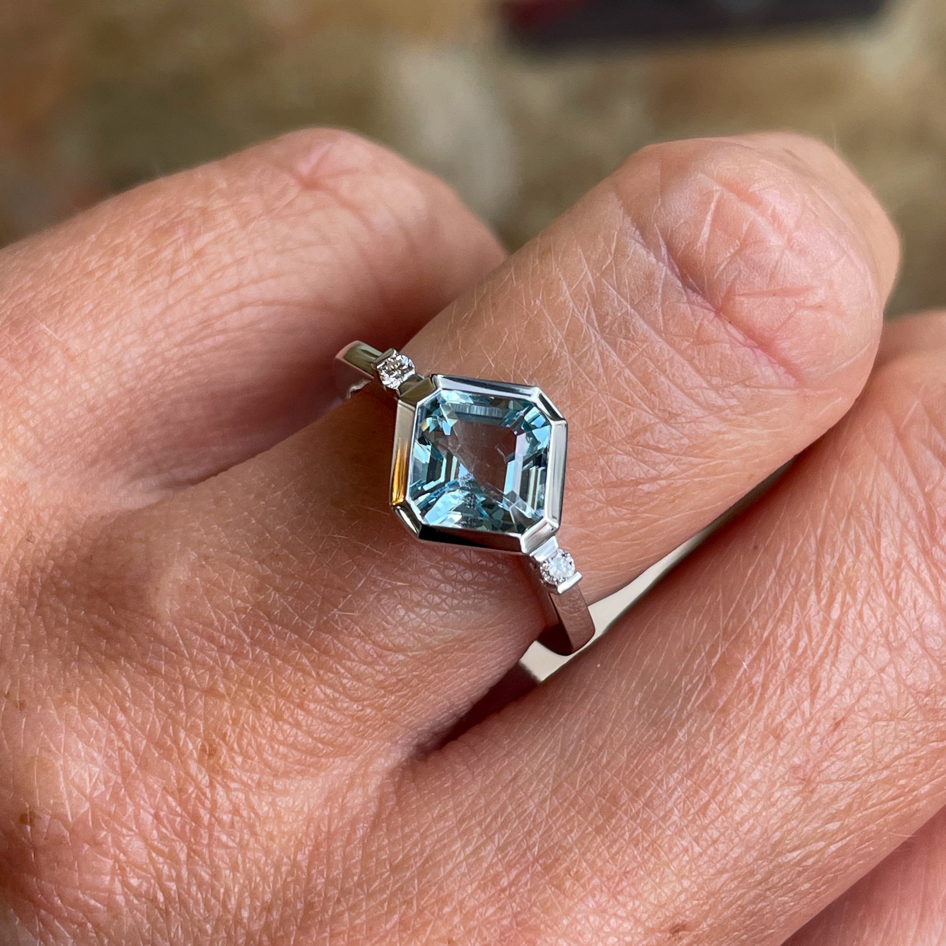9ct White Gold Aquamarine & Diamond Ring - John Ross Jewellers