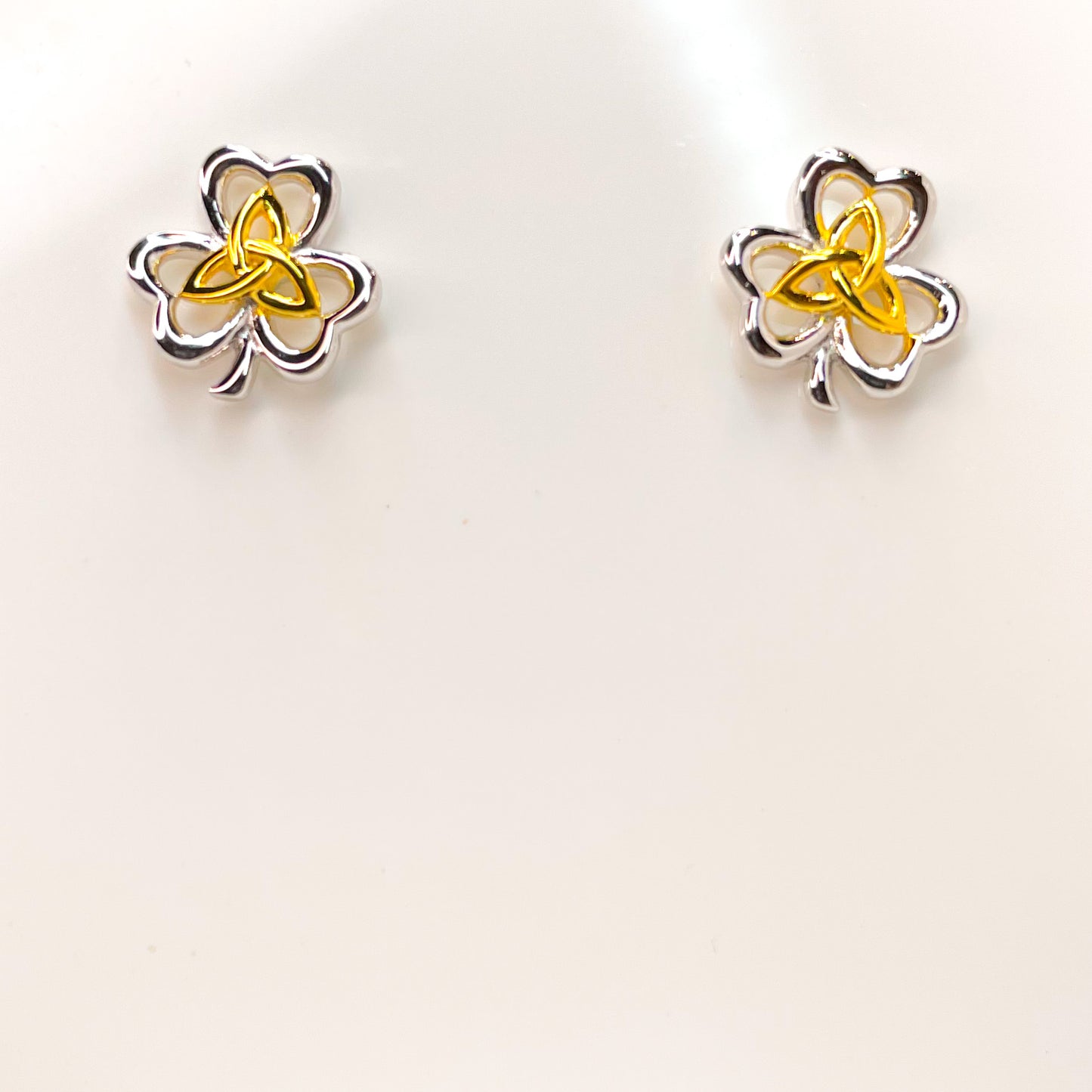 Silver Trinity Knot Shamrock Stud Earrings - John Ross Jewellers