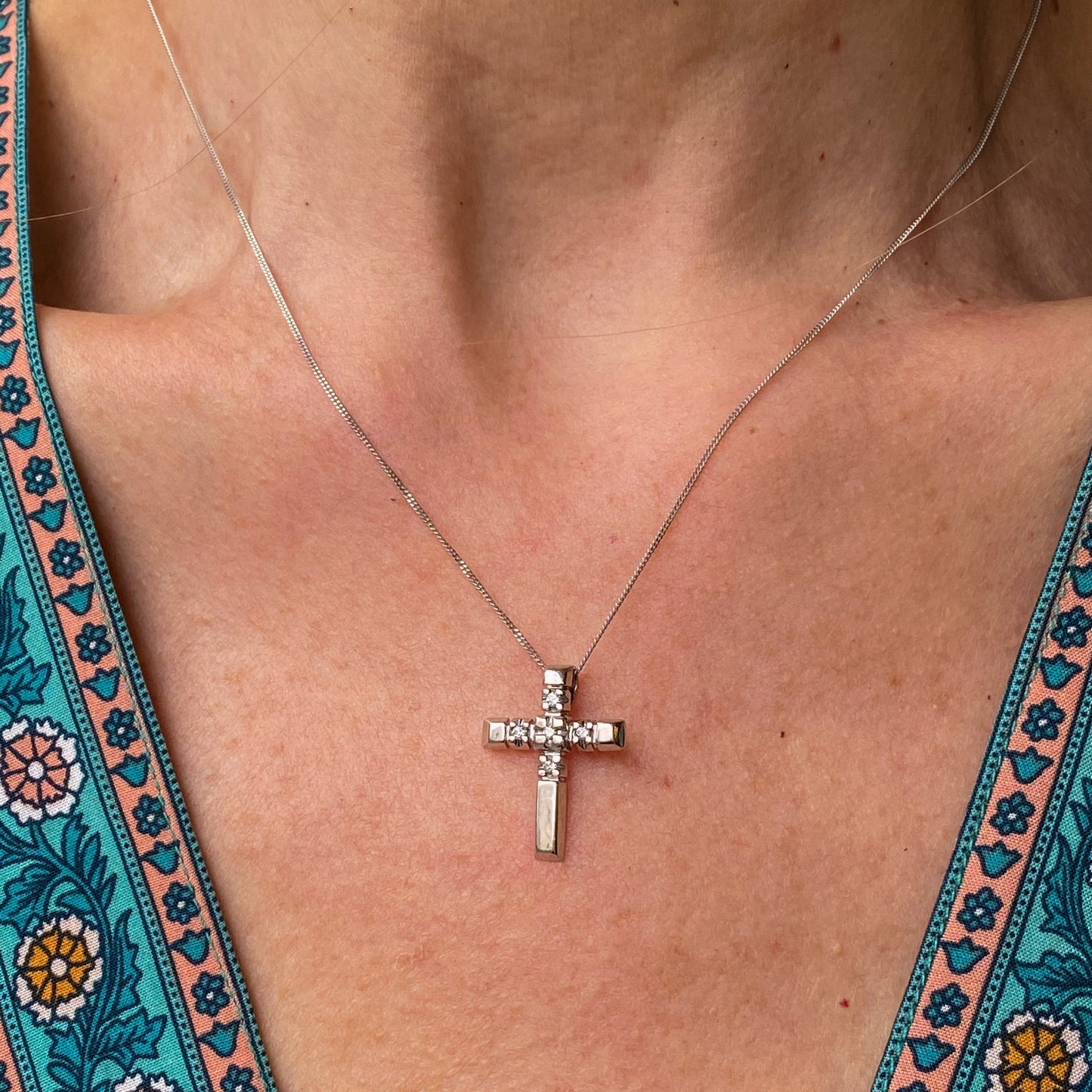 9ct White Gold CZ Cross Necklace - John Ross Jewellers