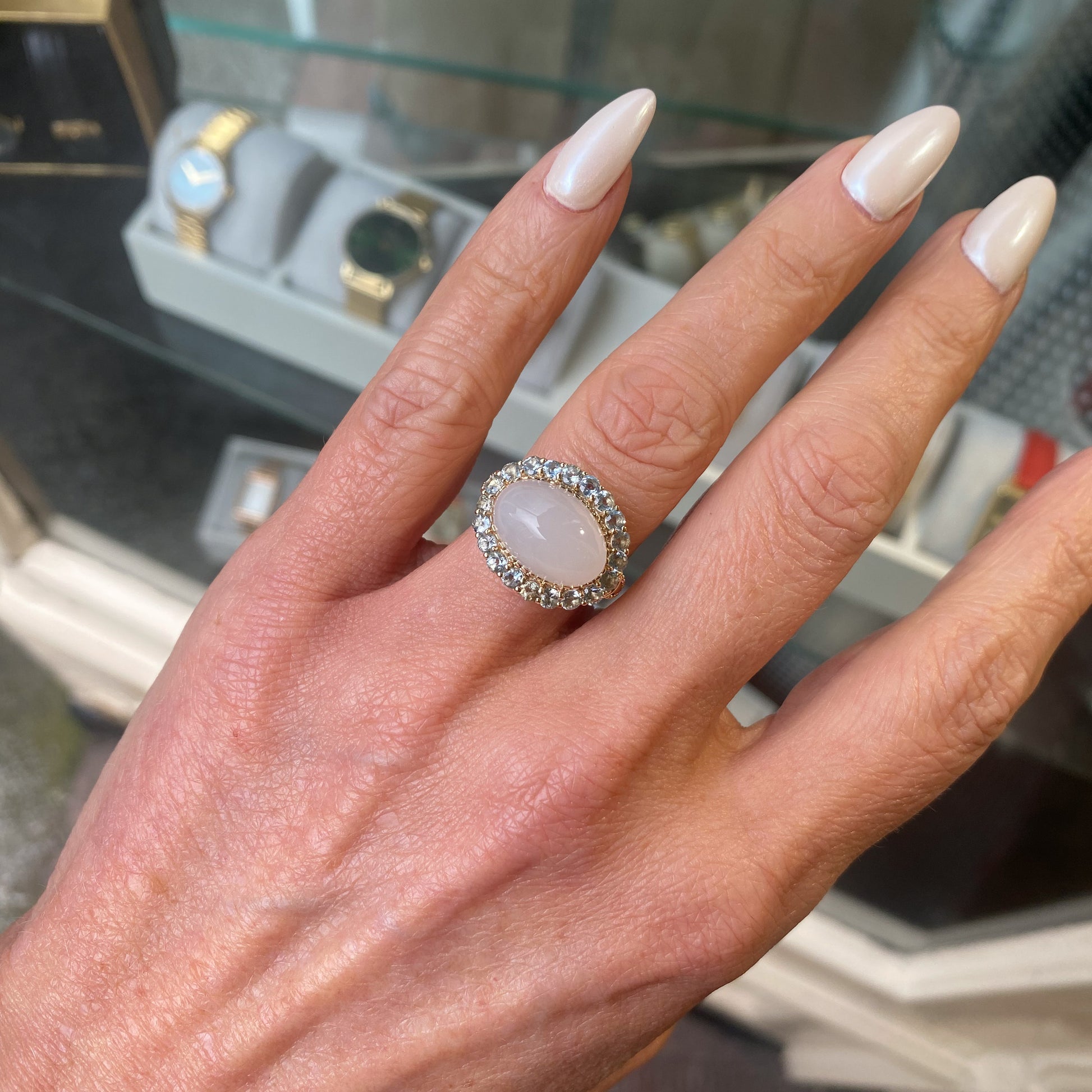 9ct Gold Moonstone & Aquamarine Ring - John Ross Jewellers