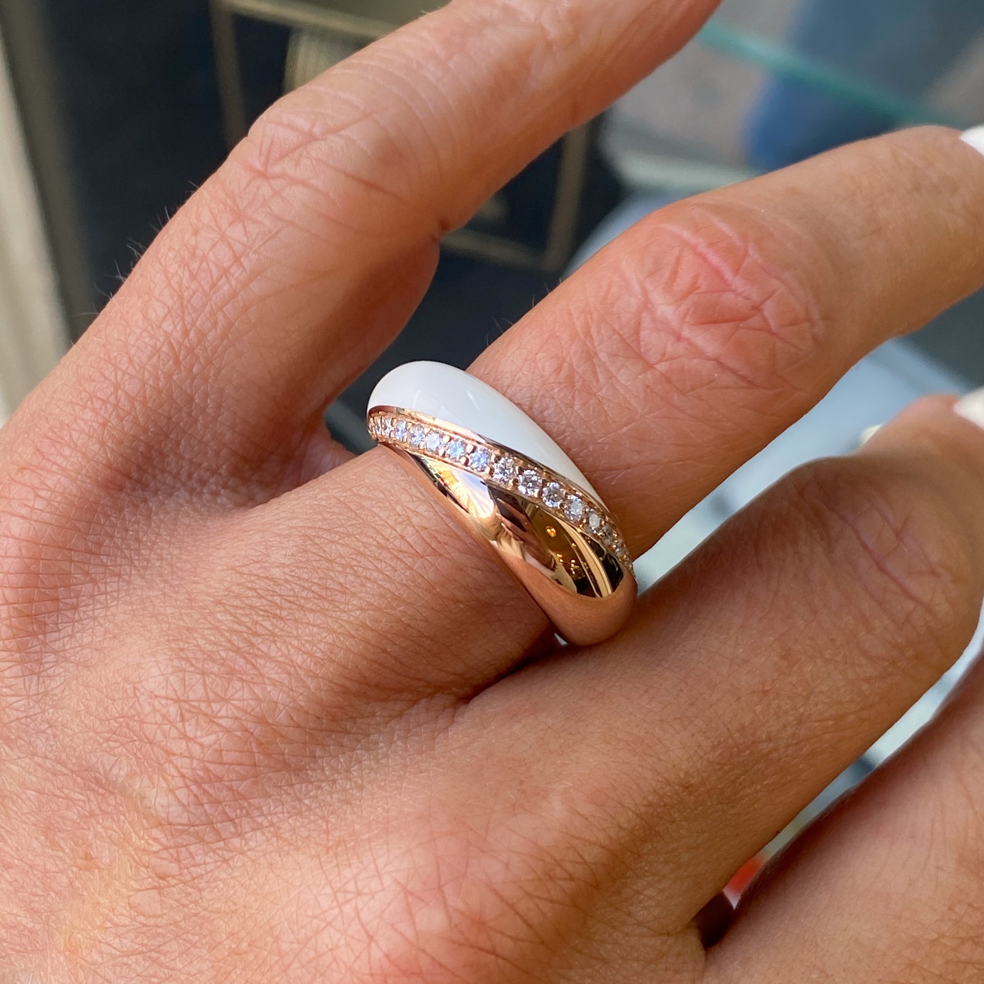 18ct Rose Gold Diamond & Enamel Ring - John Ross Jewellers