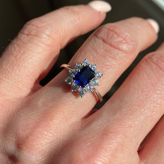 9ct White Gold Created Sapphire & CZ Ring - John Ross Jewellers