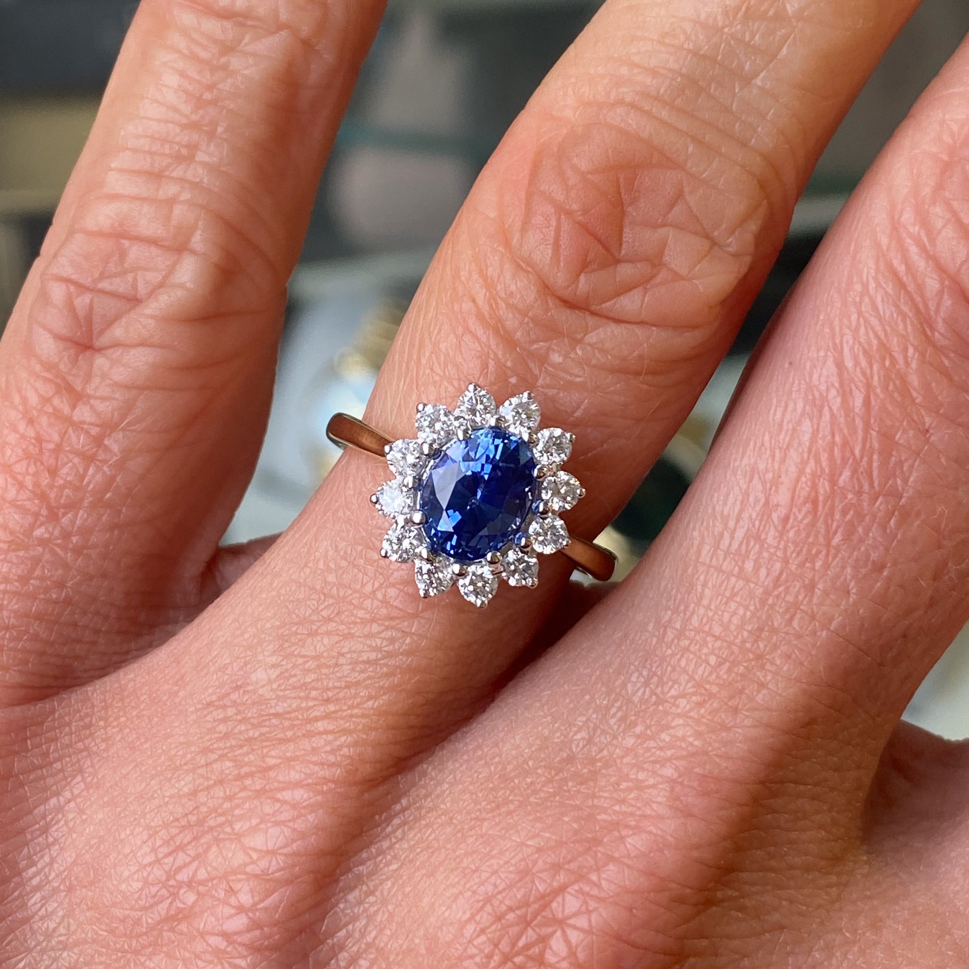 18ct Gold Sapphire & Diamond Diana Cluster Ring - John Ross Jewellers