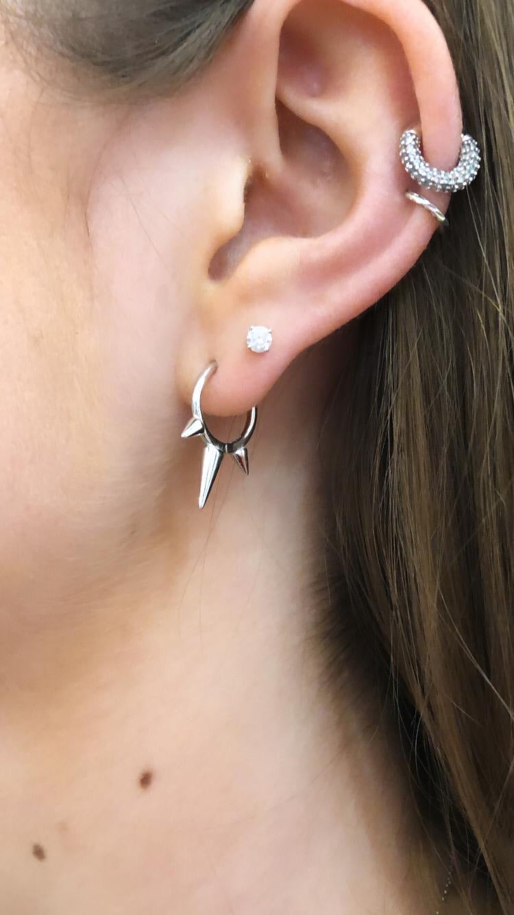 Silver Three Spike Huggie Earrings - John Ross Jewellers