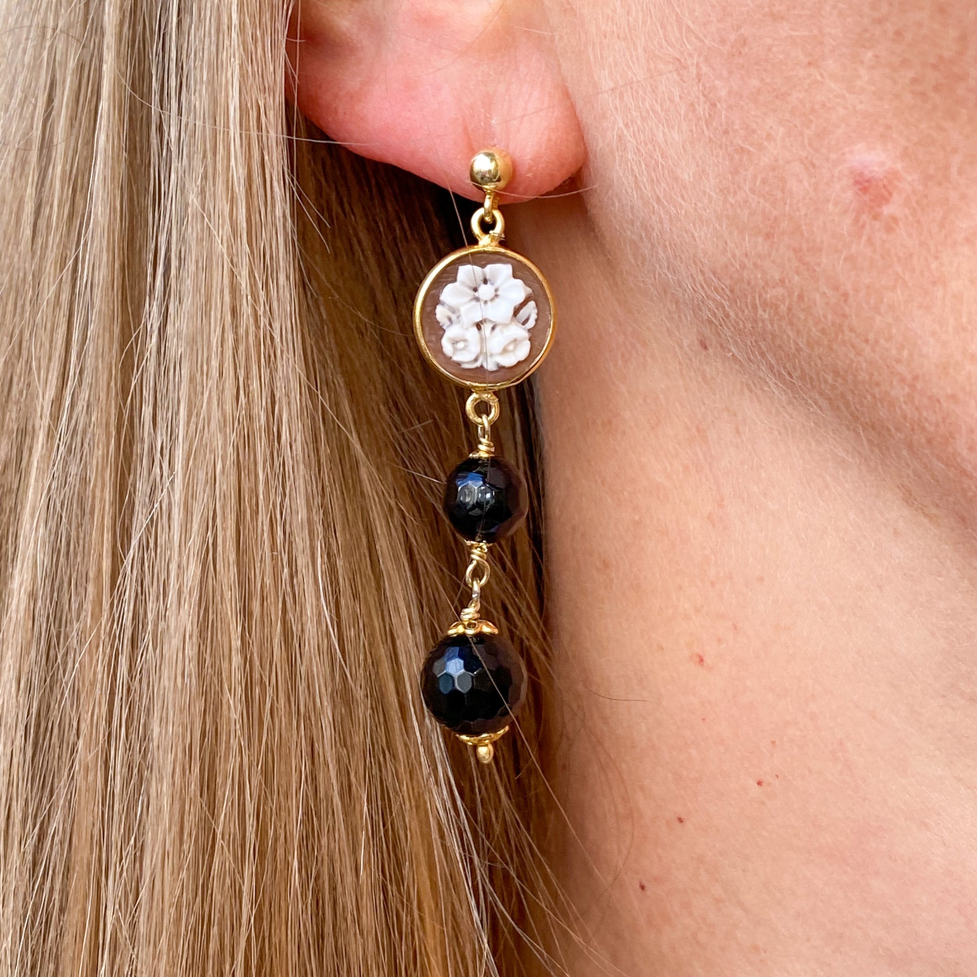 Cameo & Onyx Drop Earrings | 59mm - John Ross Jewellers