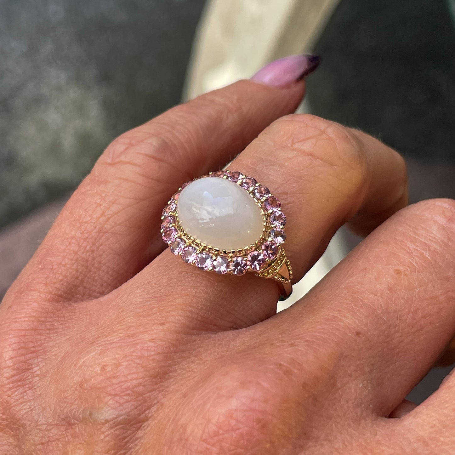 9ct Gold Moonstone & Pink Tourmaline Ring - John Ross Jewellers