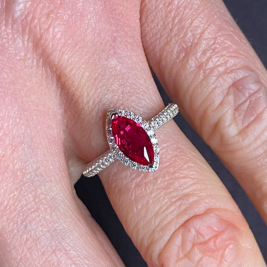 Silver Created Ruby CZ Marquis Ring - John Ross Jewellers