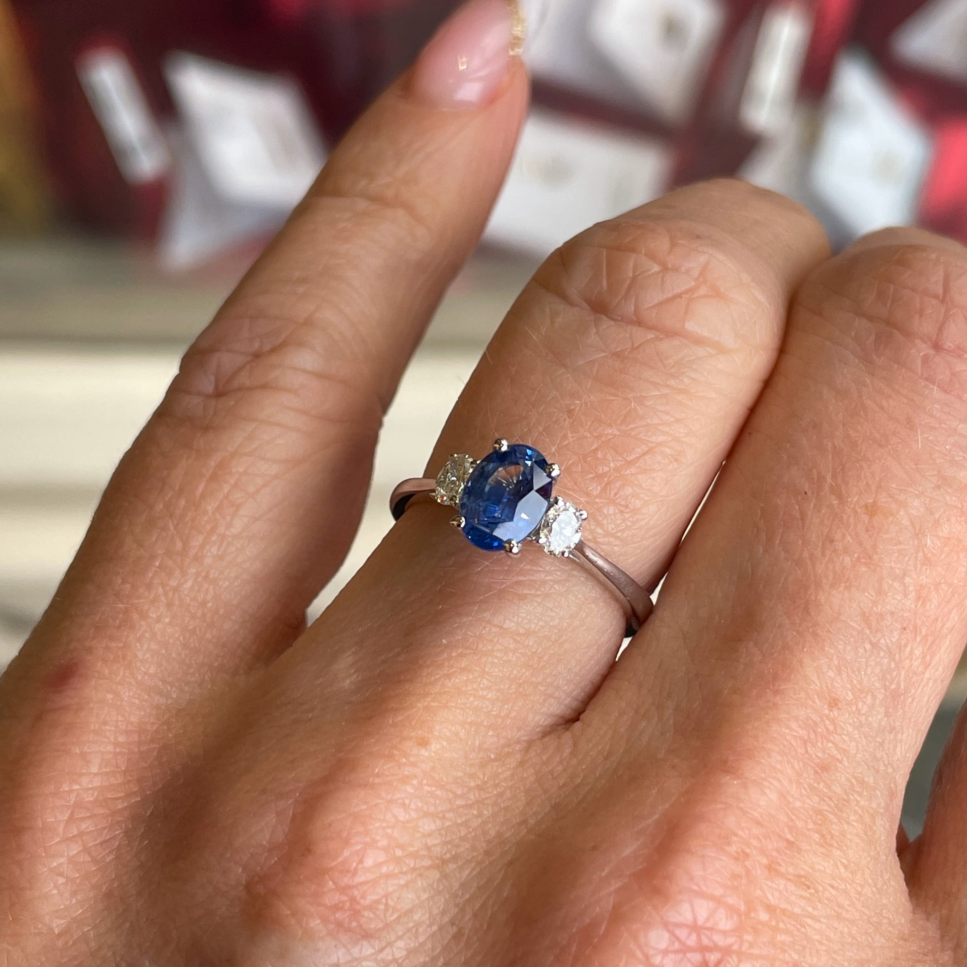 Platinum Sapphire & Diamond Engagement Ring | 1.19ct + 0.21ct - John Ross Jewellers