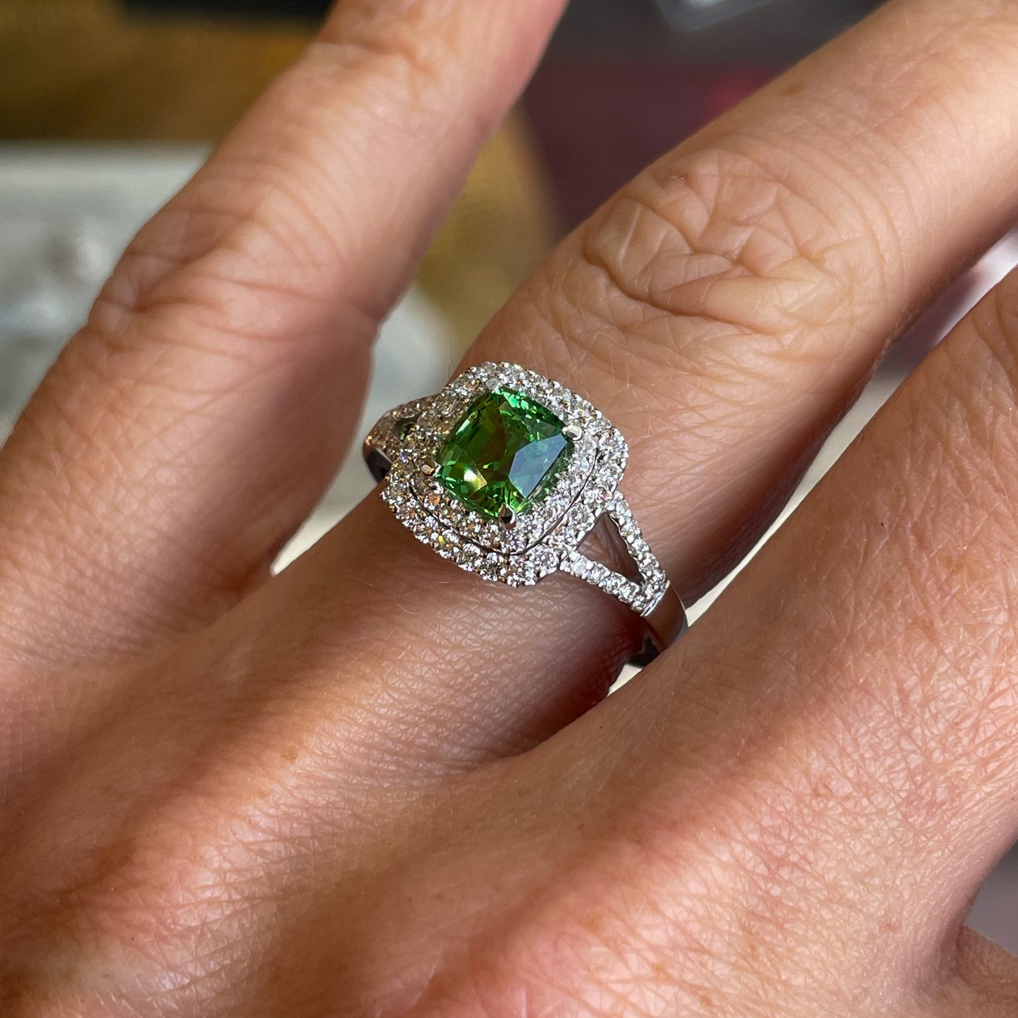 18ct White Gold Tsavorite Garnet & Diamond Ring - John Ross Jewellers